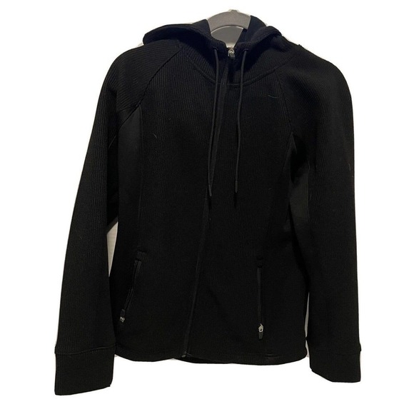 SWISS TECH Womens Zip Waffle Knit Fleece Lined Jacket Rich Black Size 4/6 - Picture 1 of 9